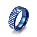 Anello da uomo in acciaio al titanio blu e argento con strisce e interno lucido - US 9 / Blu