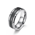 Polished stainless steel ring for men with gear notches and black carbon fiber inlay - US 10 / Steel