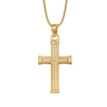 Collier croix religieuse dorée pour homme avec surface texturée et chaîne blé - Pendentif Seul Or