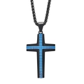 Men's black titanium cross necklace with blue diamond-patterned studs and twisted chain - Blue Pendant Only (Without Chain)