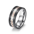 Men's black titanium steel ring with grid texture and rose gold metallic inlay - US 9 / Black & Rose Gold
