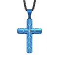 Heren kruis hanger van blauw roestvrij staal met moderne geometrische patronen - Blauw Kruis (Alleen Hanger)