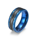 Blue and black carbon fiber stainless steel ring with jagged industrial edge design - US 9 / Blue