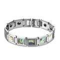 Polished silver tungsten steel bracelet with colorful abalone shell inlays - Male Style
