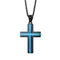 Collar de cruz para hombre en acero inoxidable negro y azul con acabado cepillado - Solo Colgante Color Azul