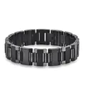 Elegante bracciale da uomo in ceramica nera e acciaio inossidabile con finitura a specchio - Nero