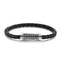 Schwarzes Lederarmband für Herren mit geflochtenem Muster und silbernem Metallelement - Schwarz