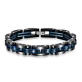 Herrenarmband aus Edelstahl mit schwarzen Gliedern, blauen Akzenten und Silbernieten - Schwarz und Blau