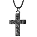 Collana con pendente a croce in acciaio al titanio nero con texture martellata uomo - Ciondolo Singolo (Nero)