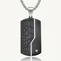 Collana da uomo con piastrina militare nera, trama a coccodrillo e zircone incastonato - Pendente Singolo Nero