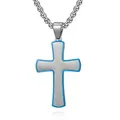 Collar de cruz minimalista para hombre de acero inoxidable con detalle azul y metal cepillado - Solo colgante / Azul
