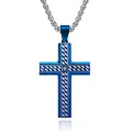 Collana a croce in acciaio al titanio blu con catena d'argento e gemma centrale - Solo Ciondolo Color Blu