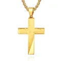 Gouden roestvrijstalen kruis hanger met gestructureerde afwerking en stevige ketting - Alleen hanger / Goud