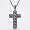 Colgante de cruz de acero inoxidable para hombre con textura trenzada vintage - Solo Colgante (Gris Plomo Claro)