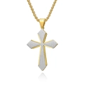 Collana con ciondolo a croce in acciaio inossidabile bicolore con finitura spazzolata - Pendente Singolo Oro