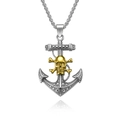 Collana da uomo con ancora in acciaio inossidabile e ciondolo a teschio dorato su bianco - Ciondolo Acciaio Oro Solo (Senza Catena)