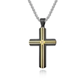 Pendentif croix pour homme en acier inoxydable bicolore noir et or avec pierre zircon - Pendentif Croix Noir et Or (Pendentif Uniquement)