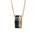 Pendentif cylindrique en acier rose gold avec fibre de carbone et cristaux - Pendentif Or Rose + Chaîne Or Rose