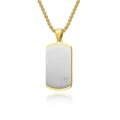 Men's two-tone gold and silver dog tag necklace in stainless steel with a single diamond - Single Pendant Gold