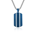 Blue plated stainless steel military tag necklace with brushed grid texture on white background - Blue Color Pendant Only