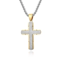 Men's two-tone stainless steel cross pendant necklace with silver frosted finish - Single Pendant Gold