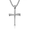 Collana con croce da uomo in acciaio inossidabile con design mazza da baseball - Solo ciondolo / Color Acciaio