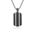 Men's stainless steel military tag necklace with black brushed grid and box chain - Single Pendant Black