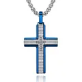 Colgante de cruz para hombre en acero inoxidable azul y plata con cristales brillantes - Solo Colgante Color Azul