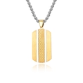 Two-tone brushed stainless steel military pendant necklace with grid pattern and box chain - Single Pendant Gold
