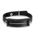 Pulsera de hombre en cuero negro con fibra de carbono y detalle de línea dorada - Oro Negro