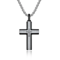 Colgante de cruz para hombre en acero inoxidable plata y negro con textura de rejilla - Colgante Suelto Negro