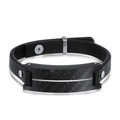 Pulsera de hombre en cuero negro con placa de fibra de carbono y hebillas de plata - Plata Negra