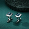 Men's square stainless steel cufflinks featuring blue and gold carbon fiber weave pattern - Blue