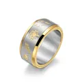 Rotating dandelion spinner ring in two-tone stainless steel with brushed silver finish - US 8 / Gold