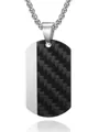 Men's dog tag necklace featuring silver metal and black carbon fiber inlay design - Steel Color