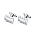Gemelli rettangolari in acciaio inossidabile argento lucido con design a linee geometriche - Stile Linea Curva Colore Acciaio