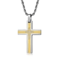 Tweekleurige roestvrijstalen kruis ketting voor heren met kristallen en een koordketting - Enkele Hanger Goud