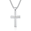 Collana da uomo con croce in acciaio inossidabile e pietra centrale scintillante - Color Acciaio