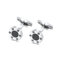 Boutons de manchette rétro ronds en acier avec onyx noir et détails de vis de design - Couleur Acier et Noir / Noir
