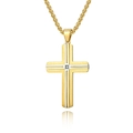Pendentif croix bicolore en or brossé et argent avec incrustation de pierre zircon - Pendentif Croix Or et Argent (Pendentif Uniquement)