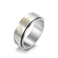 Anello rotante in acciaio inox con stelle e luna, finitura opaca e zircone - US 7 / Color Acciaio