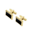 Gemelos de acero inoxidable chapados en oro con elegantes inserciones rectangulares de ónice negro - Color Acero / Dorado