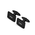 Classic black rectangular cufflinks for men featuring diamond pattern and crystal inlay - Black (304)