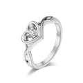 Elegant silver heart-shaped ring with a brilliant round central cubic zirconia stone - US 5 / Steel