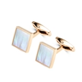 Square rose gold cufflinks for men with white mother of pearl inlay and T-link closure - Rose Gold