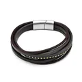 Three-layer braided leather bracelet for men with gold studs and silver magnetic clasp - Gold Beads