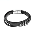 Bracciale multistrato da uomo in pelle nera con chiusura magnetica argento - Nero