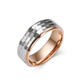 Men's hammered titanium steel ring with silver texture and rose gold polished inner band - US 7 / Rose Gold