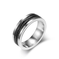 Bague rotative pour homme avec motif épi noir sur acier inoxydable brossé argent - US 13 / Noir