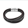 Three-layer braided leather bracelet with silver metal studs and magnetic clasp - Silver Beads